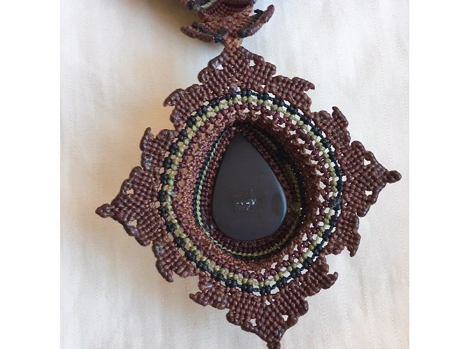 Autre Marque Collana Argentin Micromacramé Obsidiana Occhio Celeste Nero Marrone chiaro - vista 8