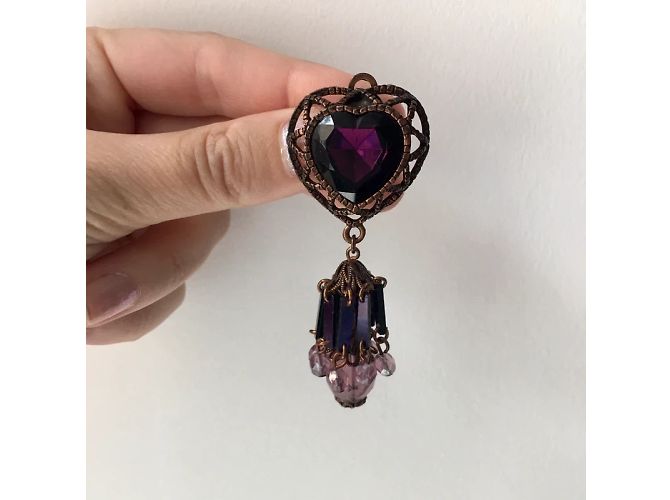 Orecchini a clip Chantal Thomass Metallo Viola Perle Strass Porpora - vista 2