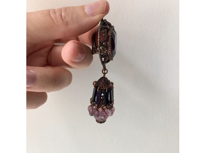 Orecchini a clip Chantal Thomass Metallo Viola Perle Strass Porpora - vista 3
