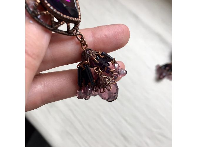 Orecchini a clip Chantal Thomass Metallo Viola Perle Strass Porpora - vista 6