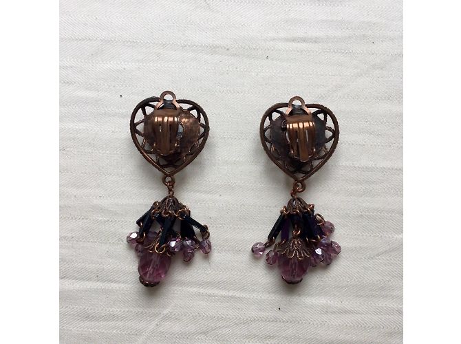 Orecchini a clip Chantal Thomass Metallo Viola Perle Strass Porpora - vista 8