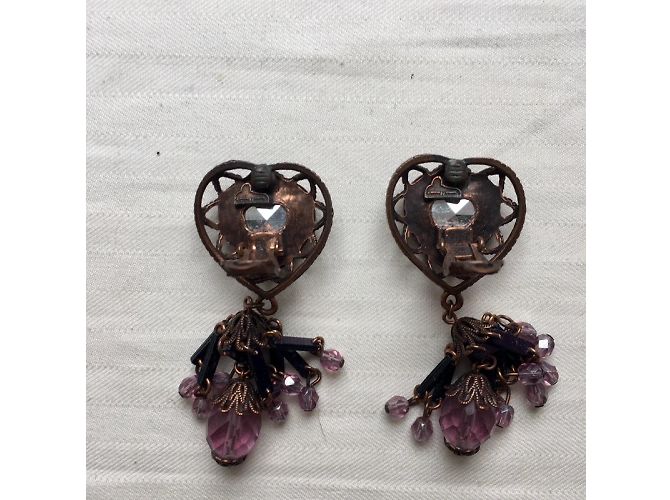 Orecchini a clip Chantal Thomass Metallo Viola Perle Strass Porpora - vista 9
