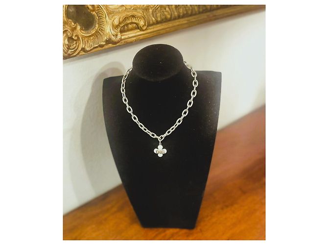 Bellissimo collier DOLCE & GABBANA con fiore con pietre bianche e logo Argento Bianco - vista 10