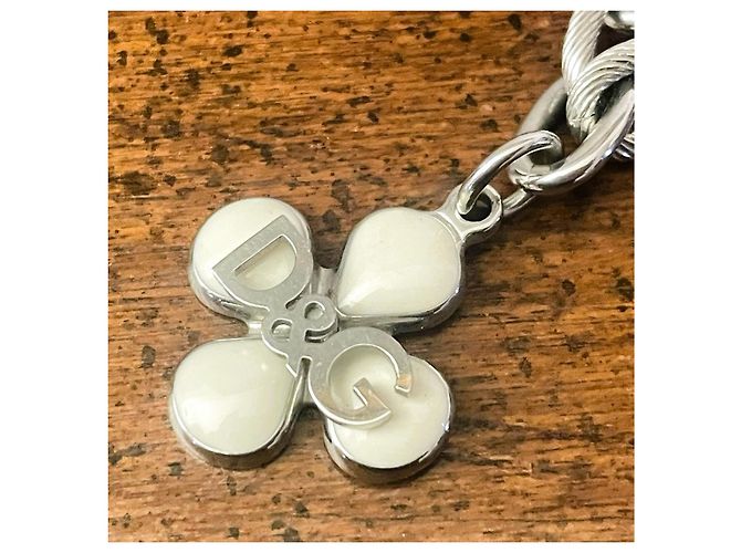 Bellissimo collier DOLCE & GABBANA con fiore con pietre bianche e logo Argento Bianco - vista 12