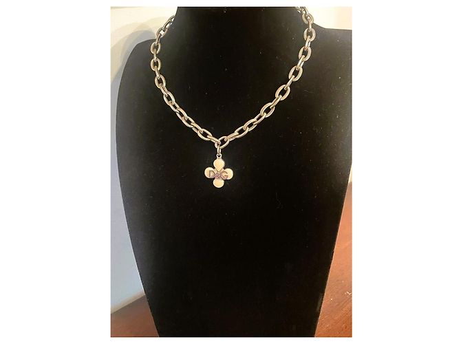 Bellissimo collier DOLCE & GABBANA con fiore con pietre bianche e logo Argento Bianco - vista 2