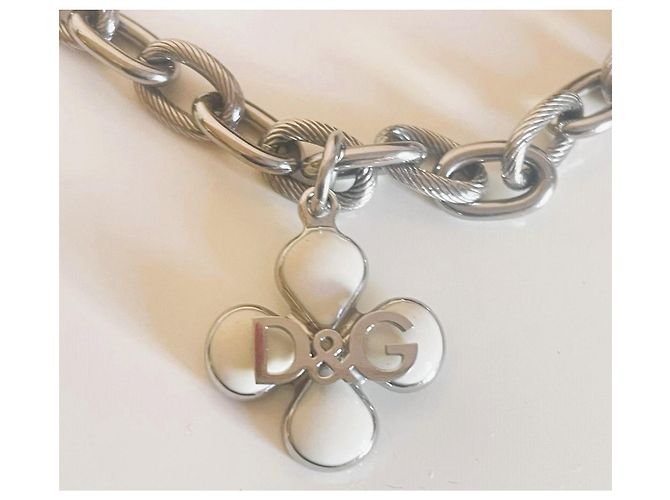 Bellissimo collier DOLCE & GABBANA con fiore con pietre bianche e logo Argento Bianco - vista 5