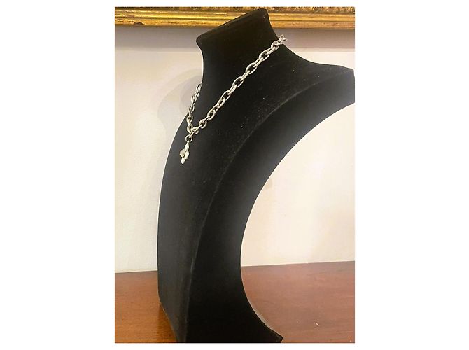 Bellissimo collier DOLCE & GABBANA con fiore con pietre bianche e logo Argento Bianco - vista 6