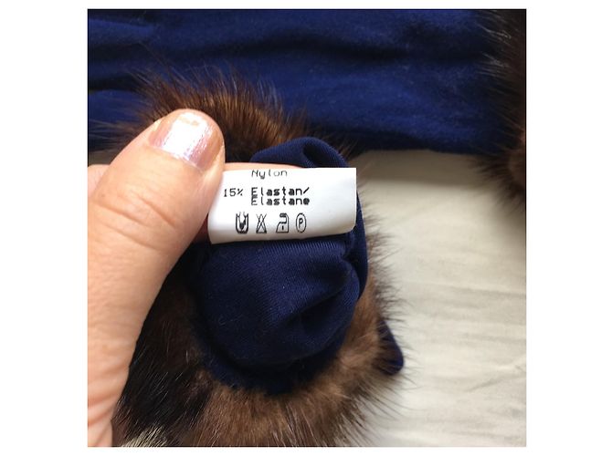 Autre Marque Blaue Handschuhe mit Visonbesatz Braun - Ansicht 7