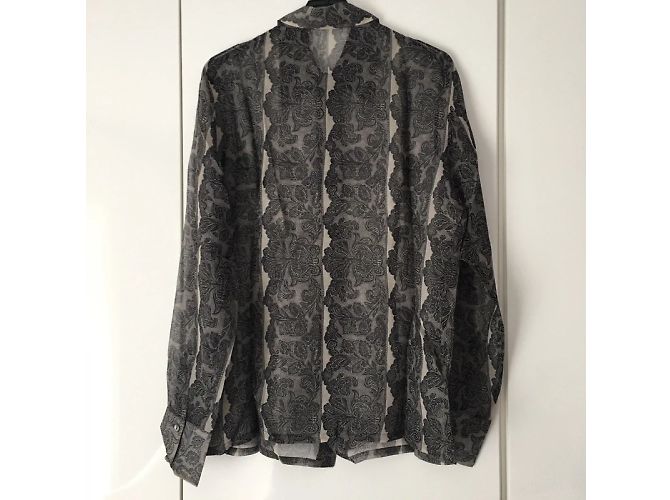 Blusa de gasa de seda estampada Equipment Negro Beige - vista 5