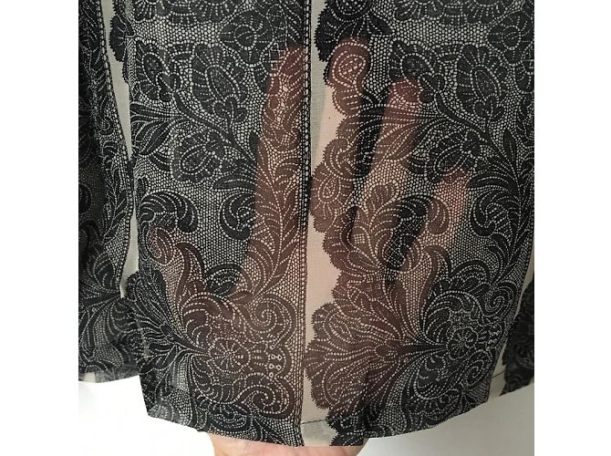 Blusa de gasa de seda estampada Equipment Negro Beige - vista 7