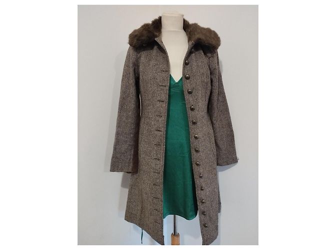 Autre Marque Abrigo de Invierno Ringspun Tweed y Terciopelo S/M Castaño - vista 12