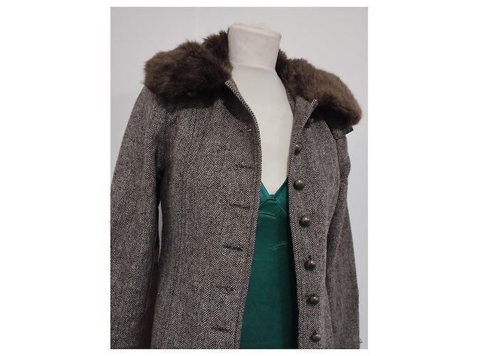 Autre Marque Abrigo de Invierno Ringspun Tweed y Terciopelo S/M Castaño - vista 13