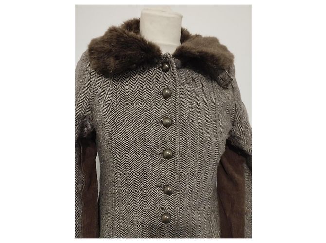 Autre Marque Abrigo de Invierno Ringspun Tweed y Terciopelo S/M Castaño - vista 14