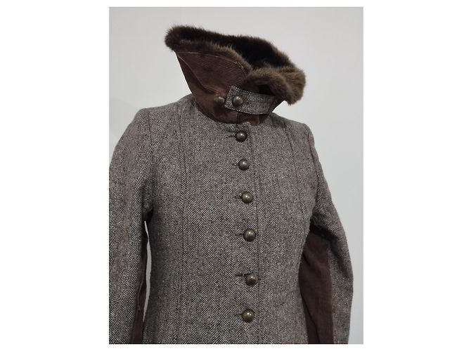 Autre Marque Abrigo de Invierno Ringspun Tweed y Terciopelo S/M Castaño - vista 2