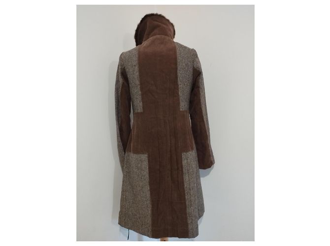 Autre Marque Abrigo de Invierno Ringspun Tweed y Terciopelo S/M Castaño - vista 3