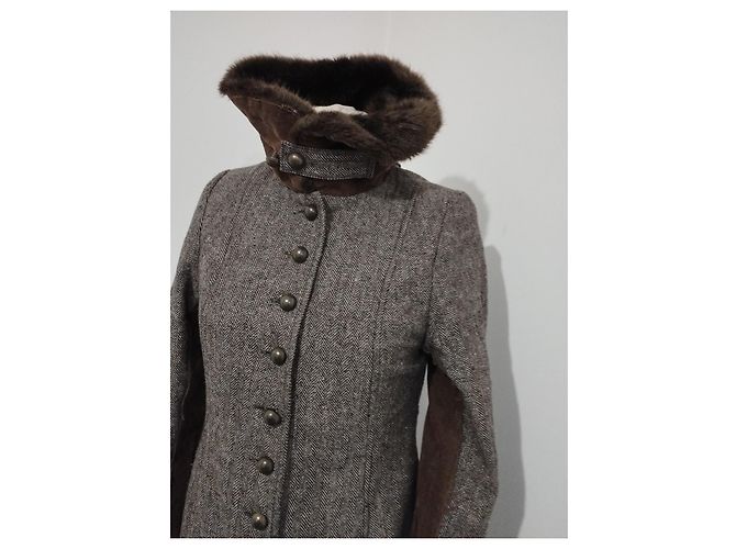 Autre Marque Abrigo de Invierno Ringspun Tweed y Terciopelo S/M Castaño - vista 4