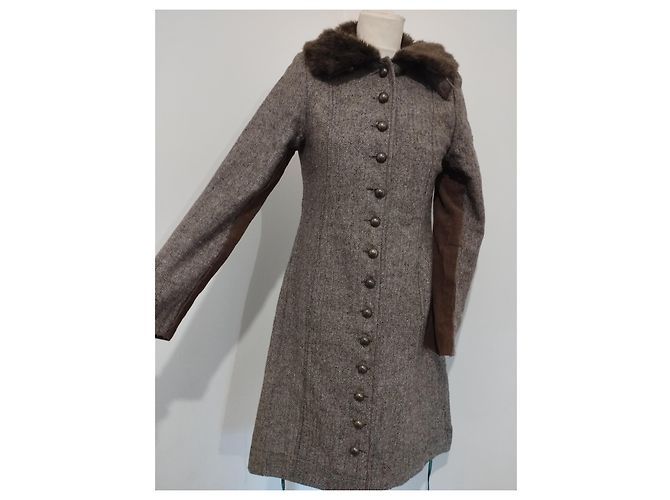 Autre Marque Abrigo de Invierno Ringspun Tweed y Terciopelo S/M Castaño - vista 8