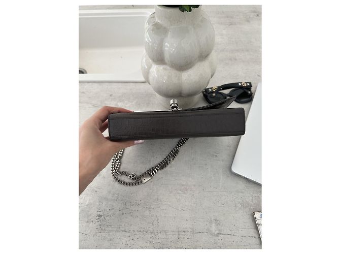 Pompom Kate Borsa Saint Laurent Pompom Pelle Effetto Coccodrillo Marrone Scuro - vista 7