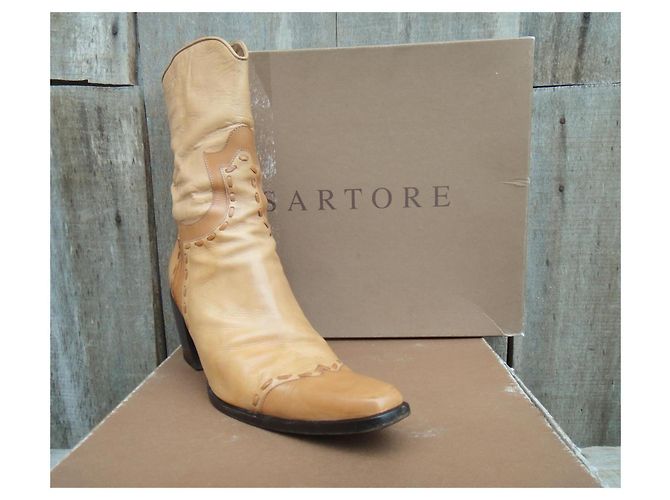 Botas Western Sartore de piel beige - vista 3