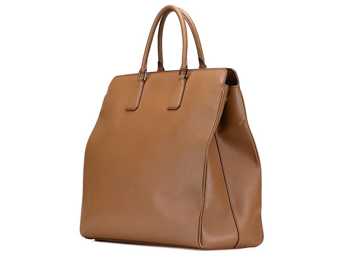 Prada braune Saffiano Lux Doppelgriff Einkaufstasche - Ansicht 2