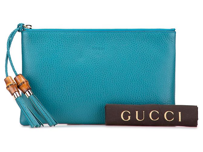 Bamboo Gucci Clutch aus blauer Kalbsleder mit Bambusgriff - Ansicht 12
