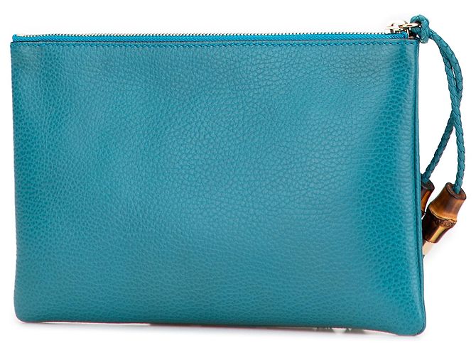 Bamboo Gucci Clutch aus blauer Kalbsleder mit Bambusgriff - Ansicht 2