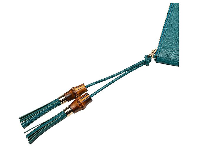 Bamboo Gucci Clutch aus blauer Kalbsleder mit Bambusgriff - Ansicht 7
