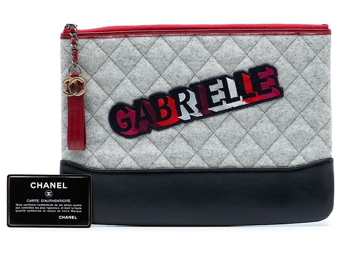 Clutch Gabrielle O em lã e couro de bezerro cinza acolchoada da Chanel Marrom - vista 8
