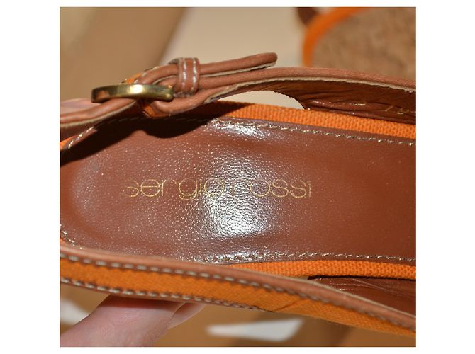 Sandali Sergio Rossi marrone arancione in tela e sughero - vista 6