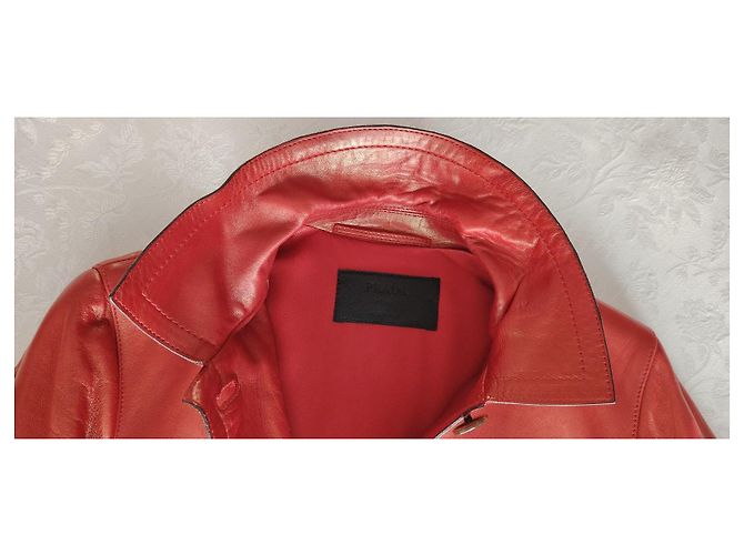 Chaqueta Caban Prada de cuero roja - vista 3