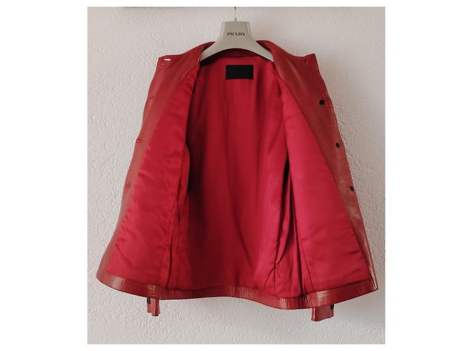 Chaqueta Caban Prada de cuero roja - vista 6