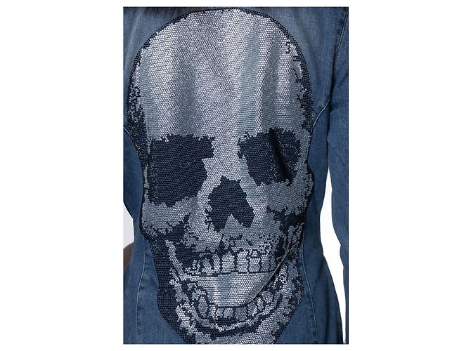 Philipp Plein, abrigo de mezclilla con cuello de piel Azul - vista 5