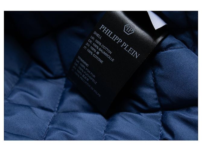 Philipp Plein, abrigo de mezclilla con cuello de piel Azul - vista 8