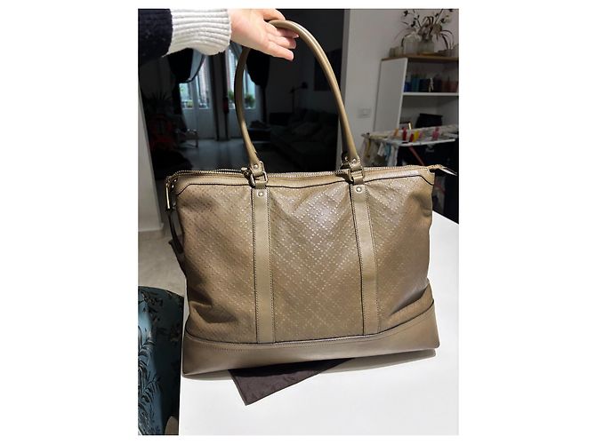 Borsa tote Gucci Diamante in pelle kaki Cachi - vista 2