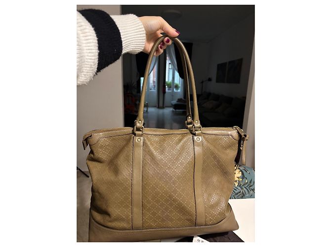 Borsa tote Gucci Diamante in pelle kaki Cachi - vista 3