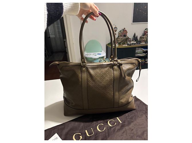Borsa tote Gucci Diamante in pelle kaki Cachi - vista 7