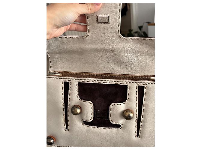 Borsa Fendi in pelle color eggshell Bianco sporco - vista 7