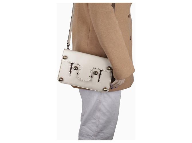 Borsa Fendi in pelle color eggshell Bianco sporco - vista 9