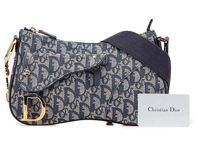 Dior Blue Diorissimo Trotter Canvas Double Saddle Crossbody Azul Azul marino - vista 12