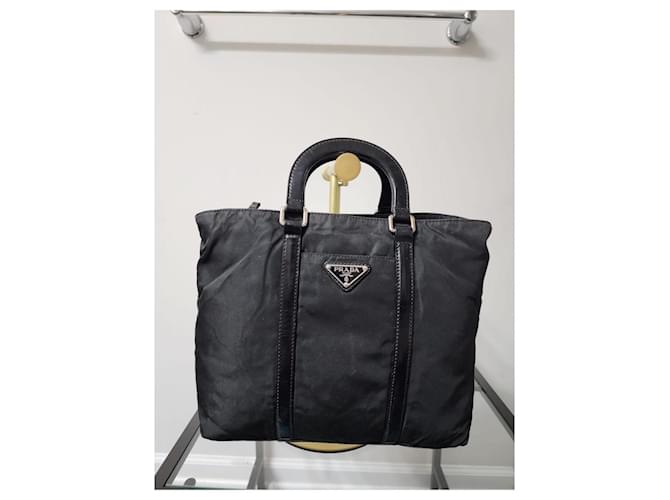 Borsa a Spalla in Nylon e Pelle Prada Nera Nero - vista 6