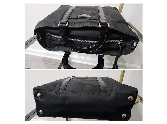 Borsa a Spalla in Nylon e Pelle Prada Nera Nero - vista 7