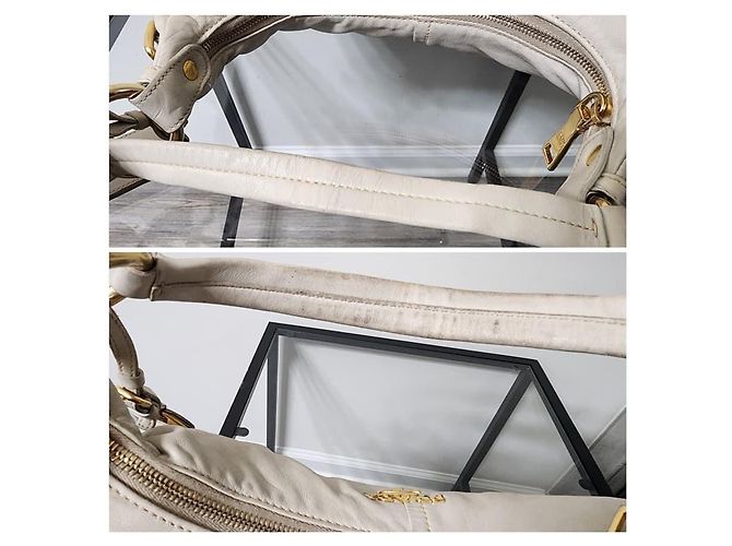Prada Vitello Daino Leder Hobo Tasche Off-White Roh - Ansicht 12
