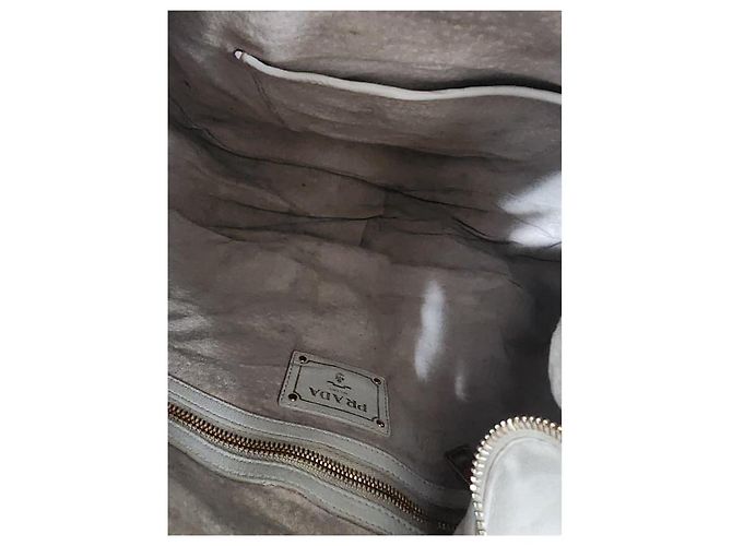 Prada Vitello Daino Leder Hobo Tasche Off-White Roh - Ansicht 13