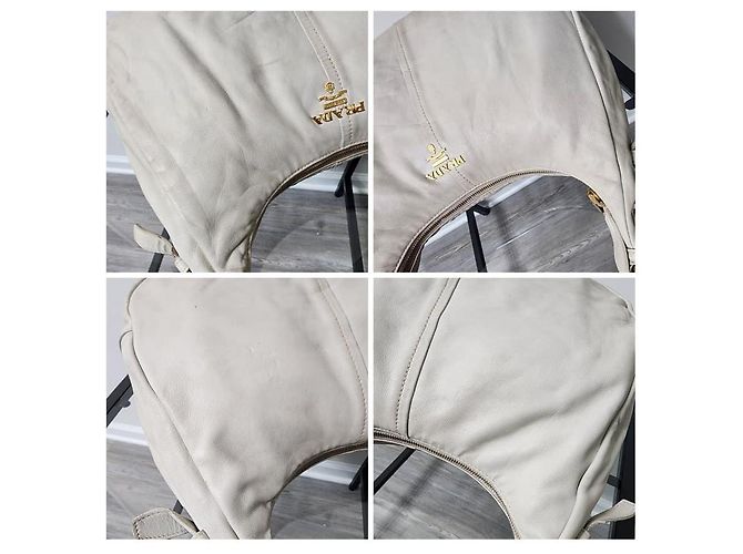 Prada Vitello Daino Leder Hobo Tasche Off-White Roh - Ansicht 6