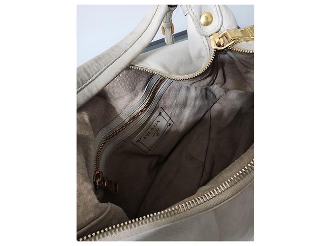 Prada Vitello Daino Leder Hobo Tasche Off-White Roh - Ansicht 7