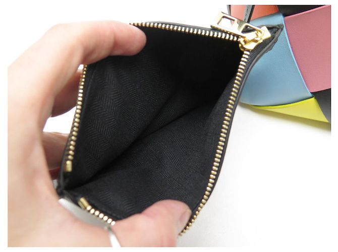 NUOVA BORSA A MANO LOEWE CESTA IN PELLE INTRECCIATA MULTICOLORATO A QUADRI Multicolore - vista 13