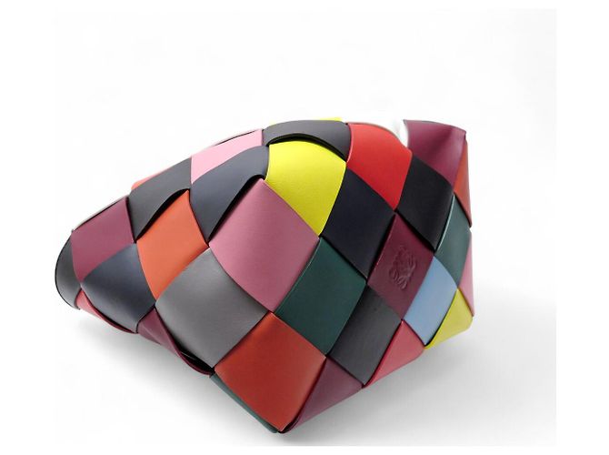 NUOVA BORSA A MANO LOEWE CESTA IN PELLE INTRECCIATA MULTICOLORATO A QUADRI Multicolore - vista 4