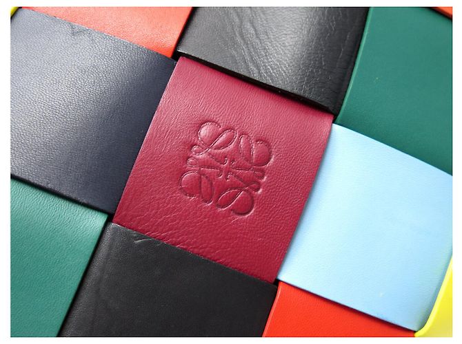 NUOVA BORSA A MANO LOEWE CESTA IN PELLE INTRECCIATA MULTICOLORATO A QUADRI Multicolore - vista 5