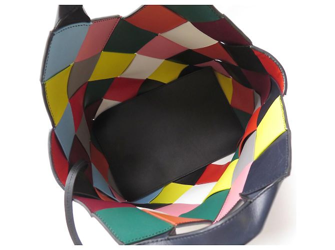 NUOVA BORSA A MANO LOEWE CESTA IN PELLE INTRECCIATA MULTICOLORATO A QUADRI Multicolore - vista 9