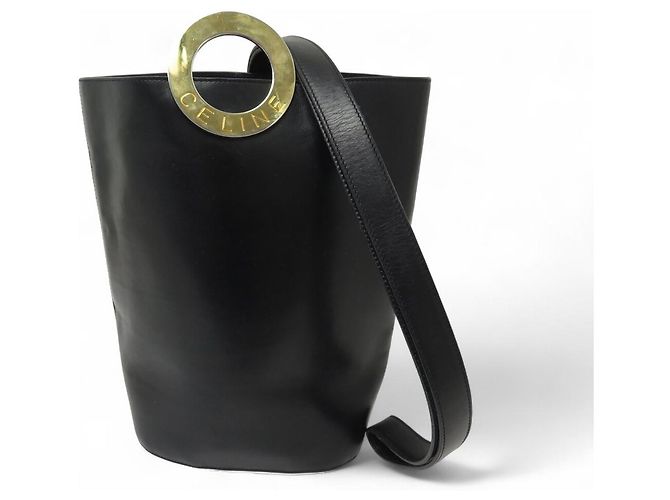 Céline VINTAGE CELINE SCHWARZE BOX LEDER EIMER HANDTASCHE - Ansicht 2